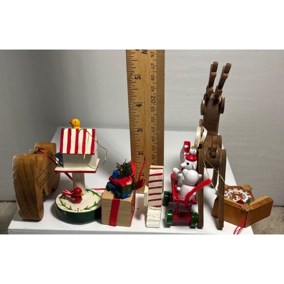 Vintage Wooden Christmas Ornaments Collection Reindeer Rocking Horse Bird House - Picture 10 of 14